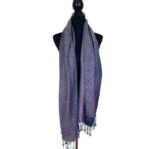 Womens Pashima Style Scarf Pink & Blue Spiral Pattern Scarf Geometric Fringe